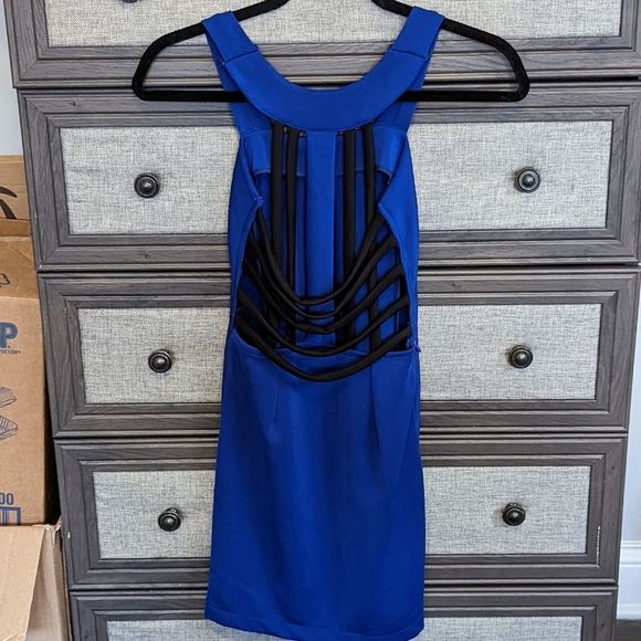 XS Zara Blue Caged Back Bodycon Dress - Picture 2 of 2